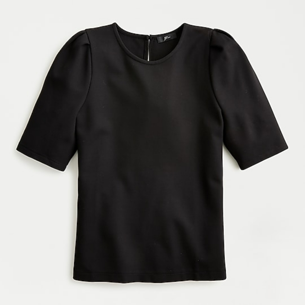 J. Crew Black Puff-Sleeve Crewneck Top